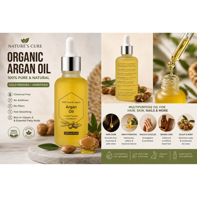 100% Pure; Organic Argan Oil