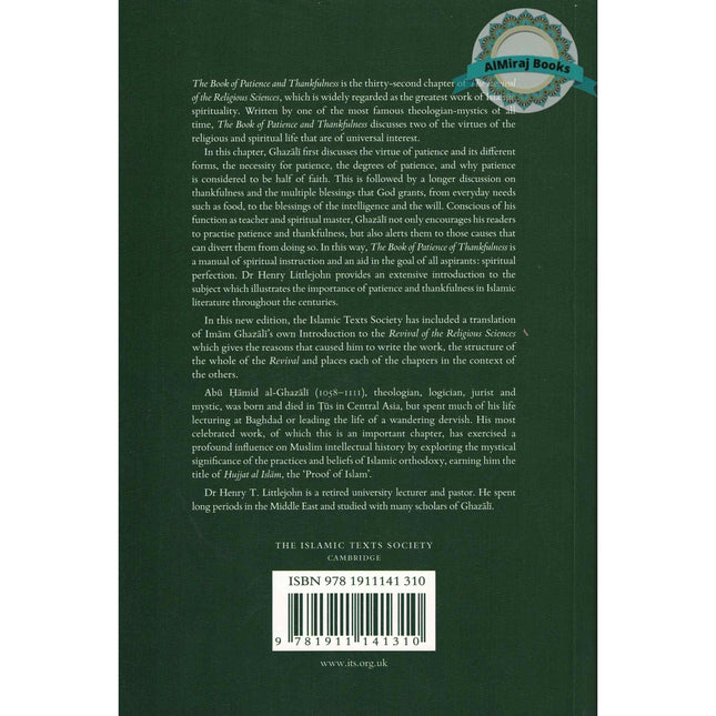 Al-Ghazali on Patience and Thankfulness: Book XXXII of the Revival of the Religious Sciences (Ghazali Series) By Abu Hamid al-Ghazali