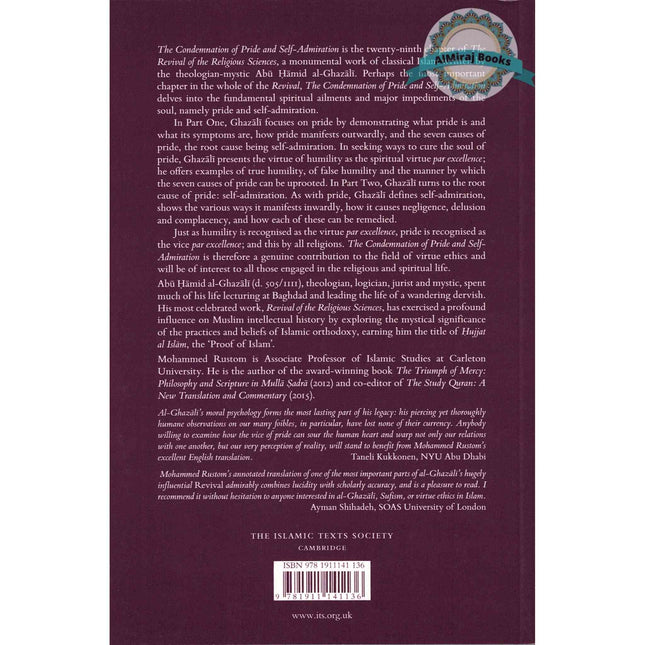 Al-Ghazali on the Condemnation of Pride and Self-admiration: Kitab dhamm al-kibr wa'l-ujb (Ghazali series) By Abu Hamid Al-Ghazali