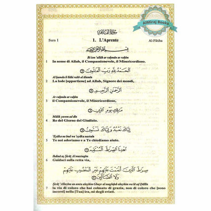 Quran In Italian Language,(Translation in Italian),(Transliteration In English),IL Sacro Corano e la traduzione in lingua italiana del senso dei suoi