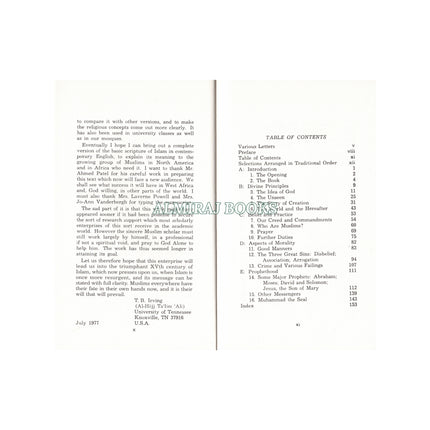 Quran selections from noble reading First American Version by T.B. Irving