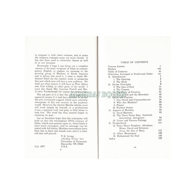 Quran selections from noble reading First American Version by T.B. Irving