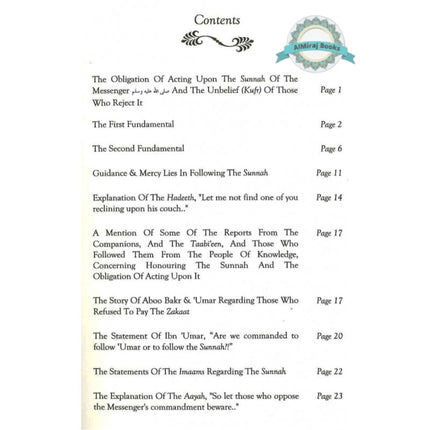 The Obligation of Acting upon the Sunnah of the Messenger and the Unbelief of those Who Reject It By Abdul Azeez ibn Abdillah